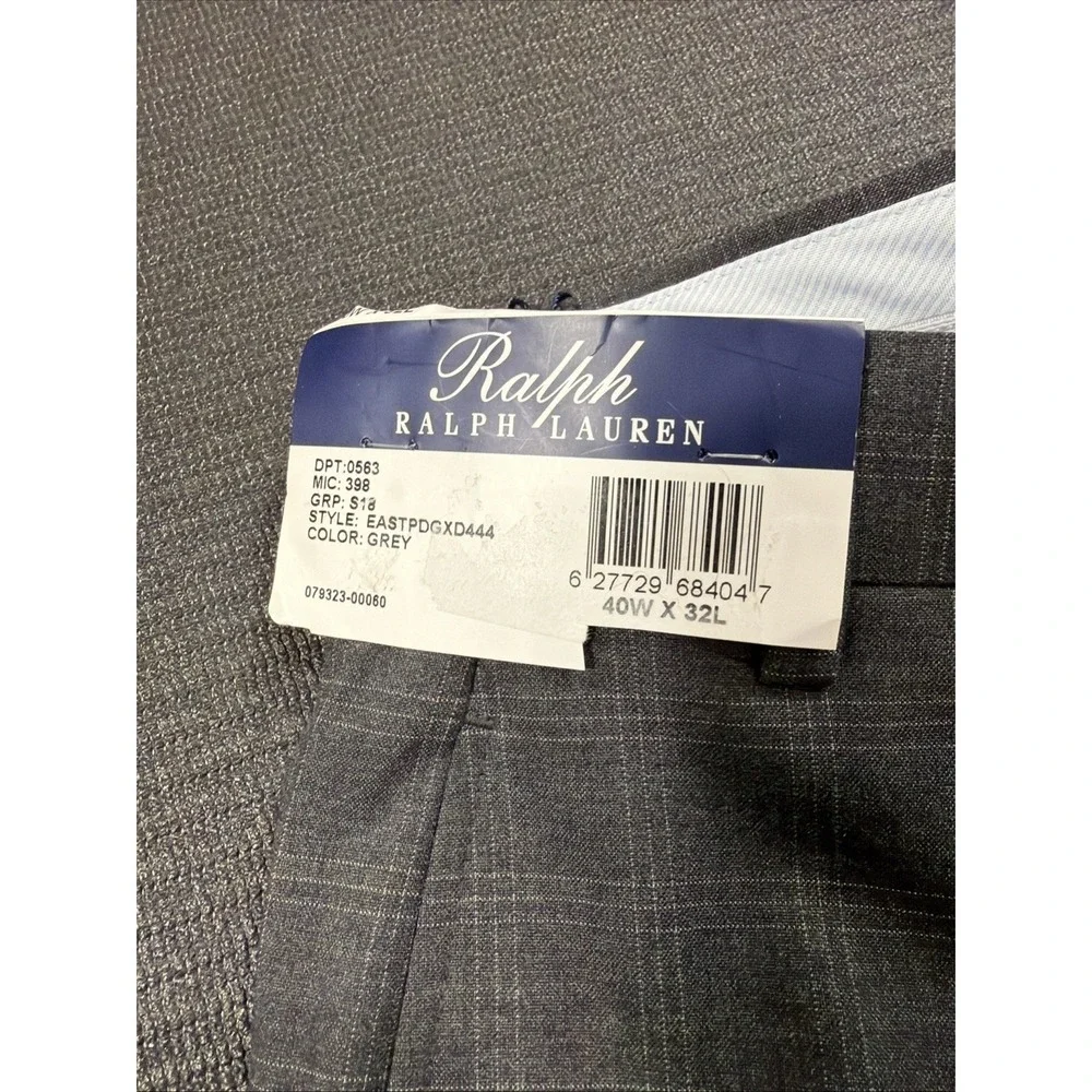 New Ralph Lauren Gray Plaid Comfort Flex Flat Front Dress Pants Men's Size 40x32